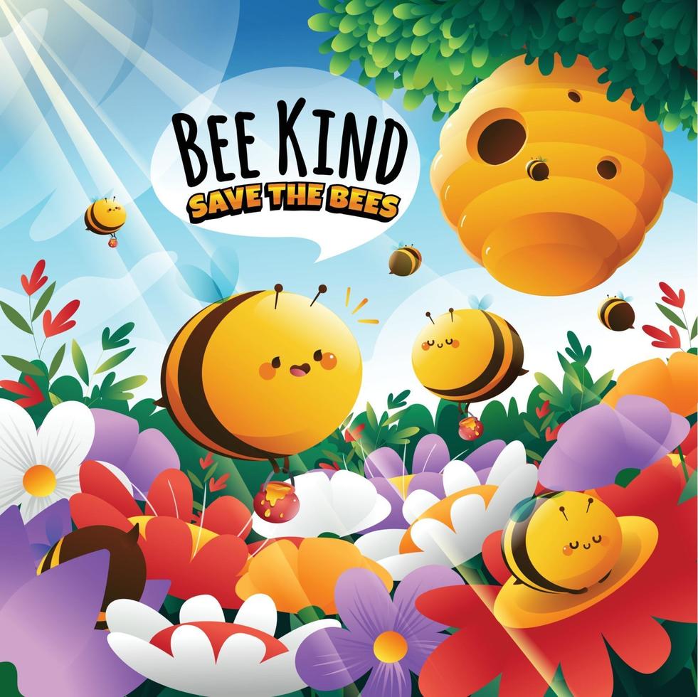 Honey Bee Protection with Cute Bees Concept vector