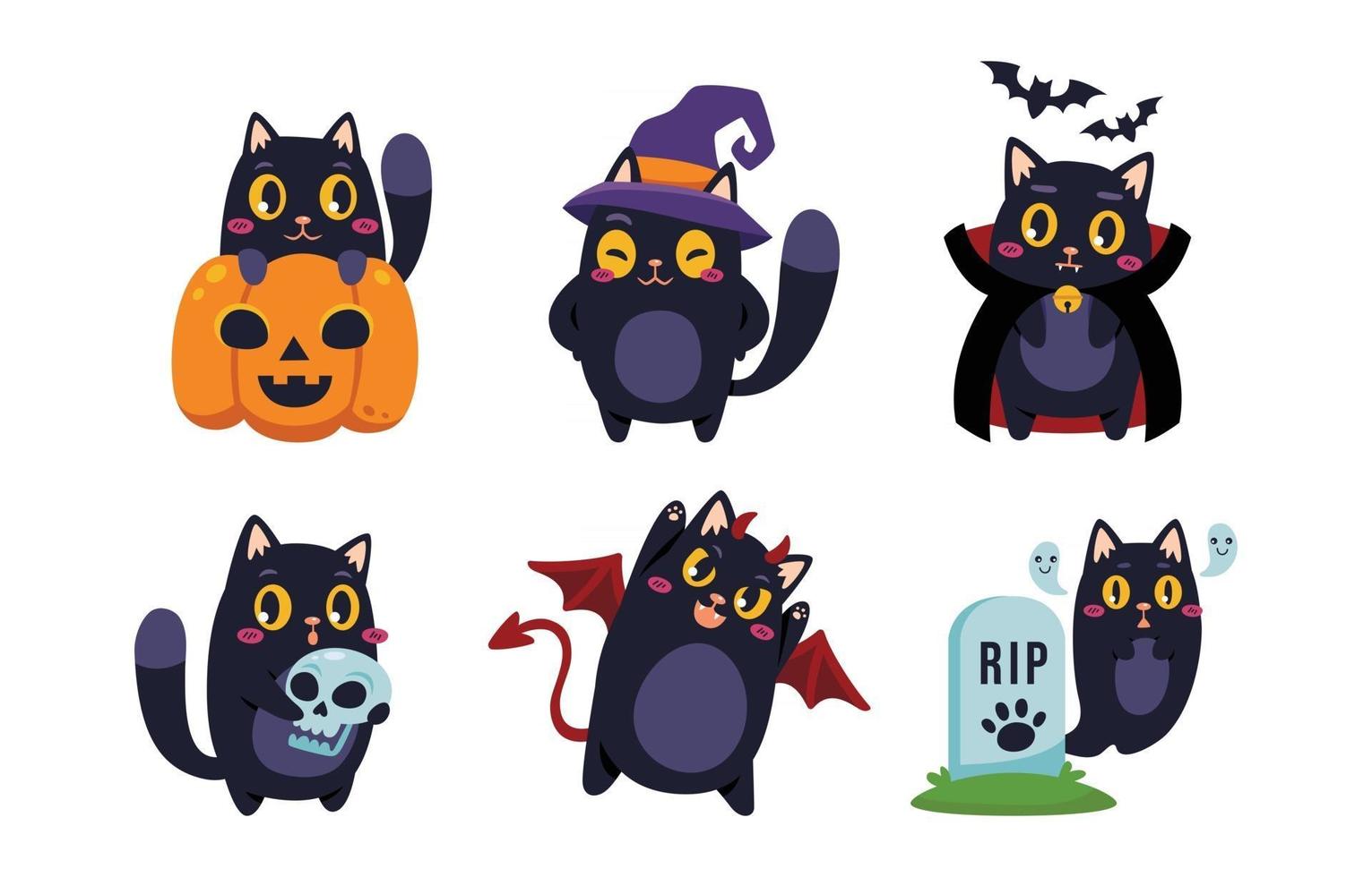 gato negro disfrazado de halloween vector