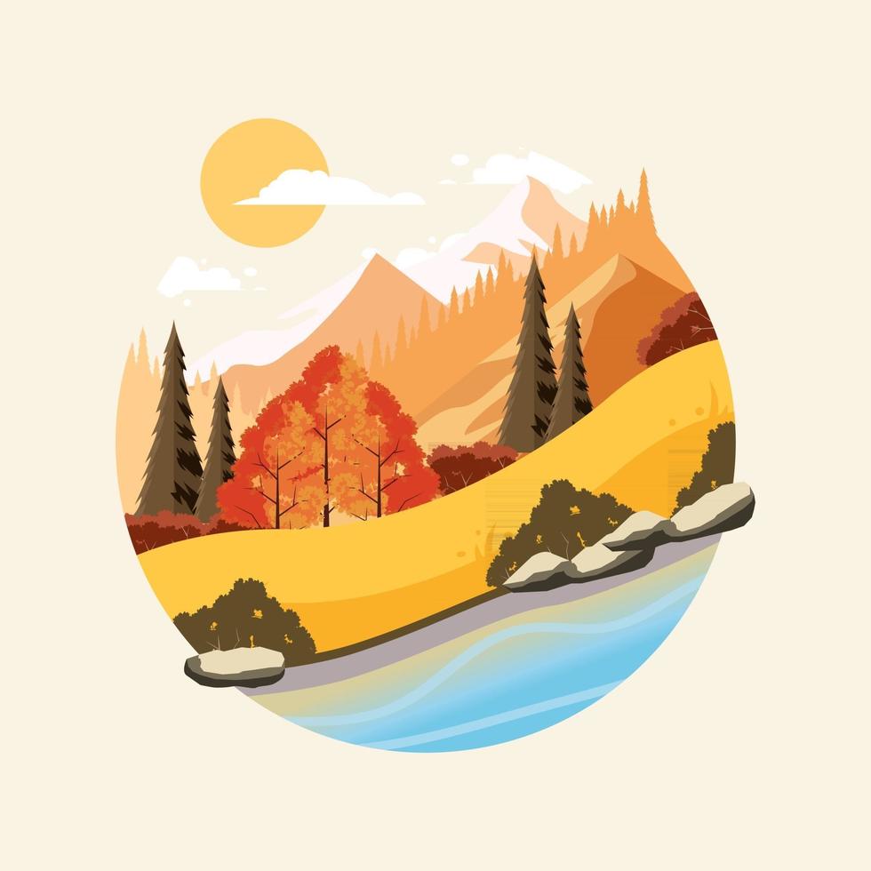 Autumn mountain scenery Illustration vector