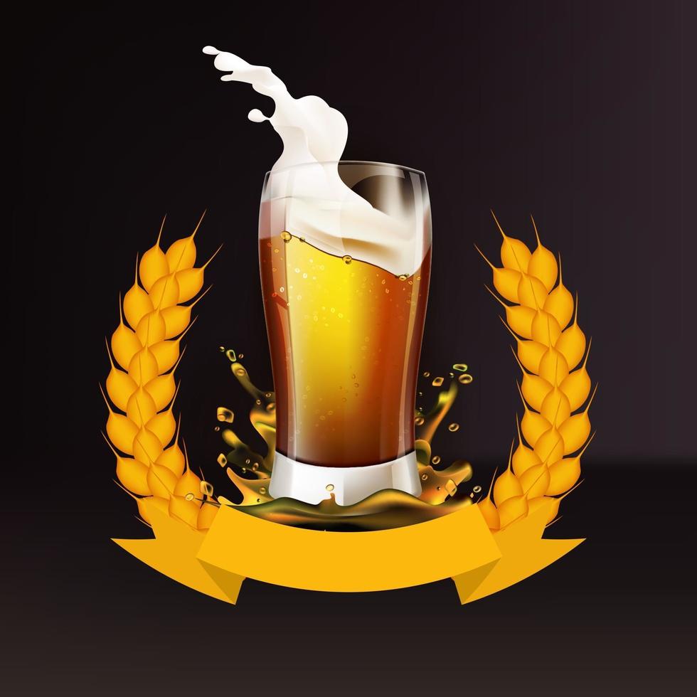 Realistic Beer with Barley Wreath vector