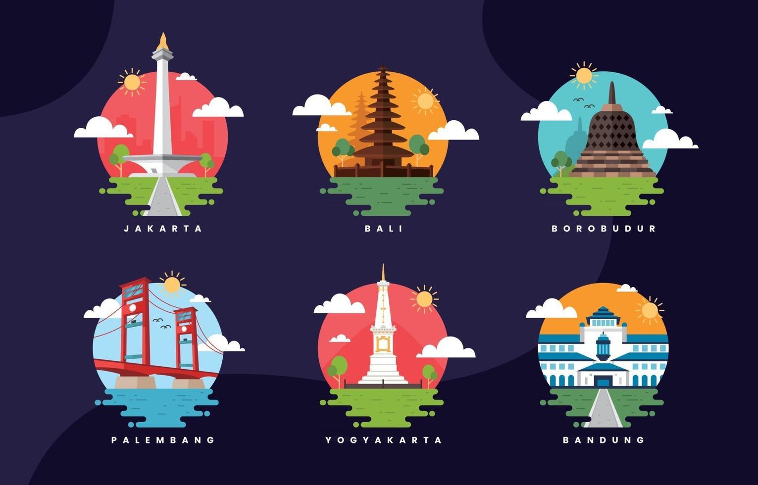 Indonesia Landmarks Flat Icon vector