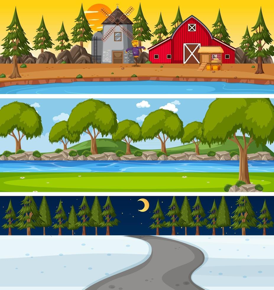 Set of different nature horizontal scenes vector