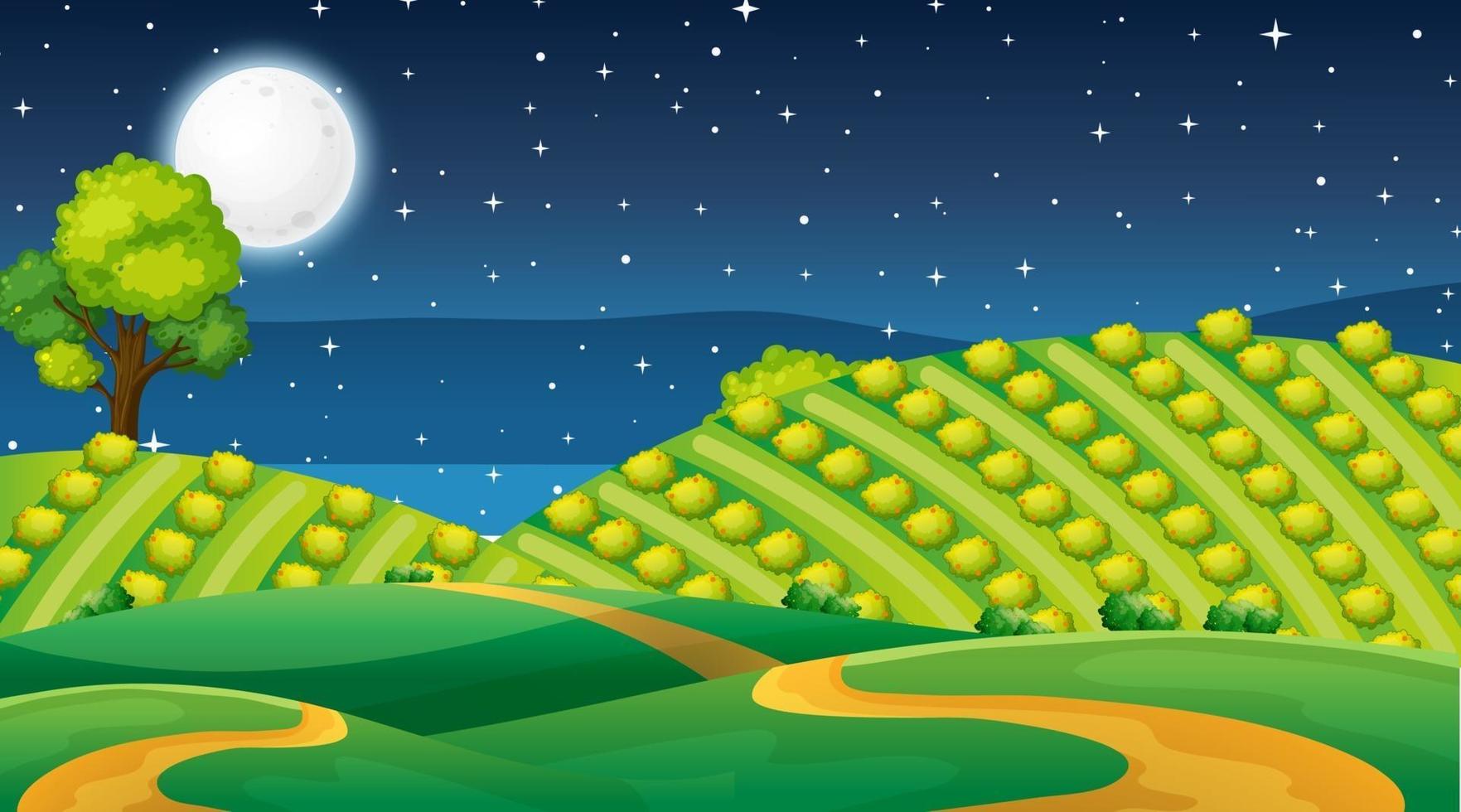 Blank meadow landscape scene at night time vector