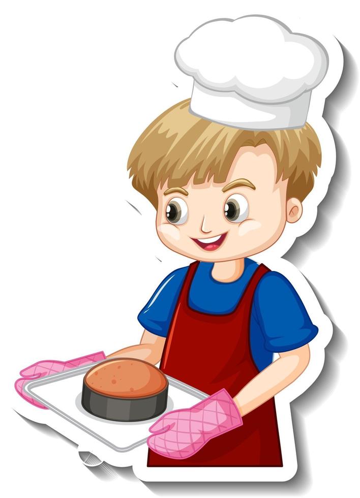 Sticker design with baker boy holding baked tray vector