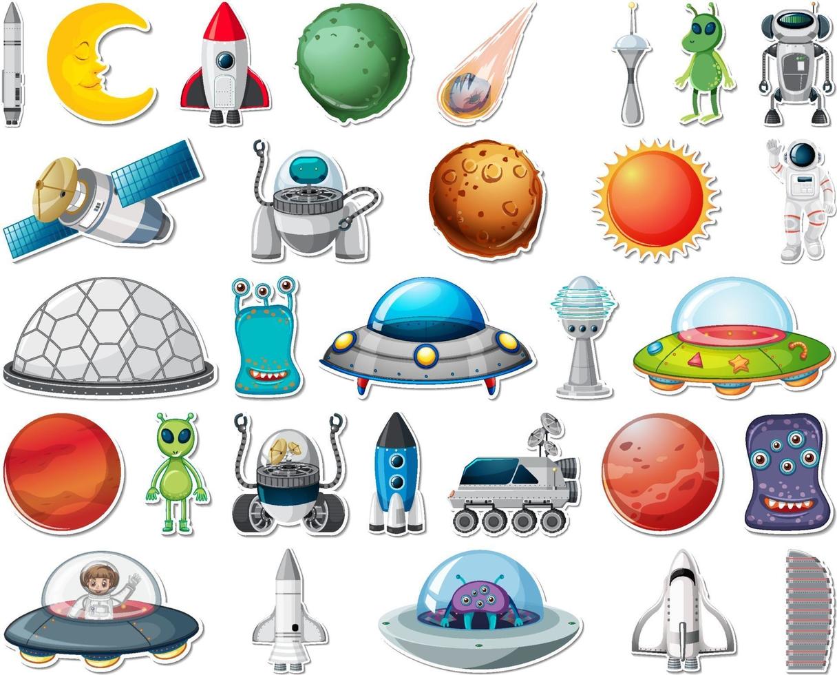 Set of stickers with Solar system objects isolated vector