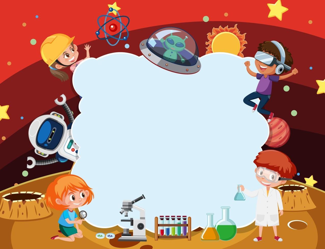 Empty cloud banner with kids in technology theme vector