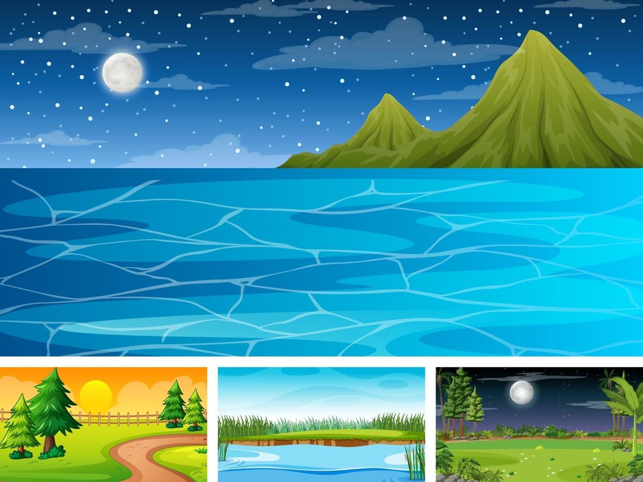 Four different scene of nature park and forest vector