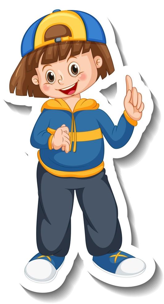 Sticker template with a happy girl wears cap cartoon character vector