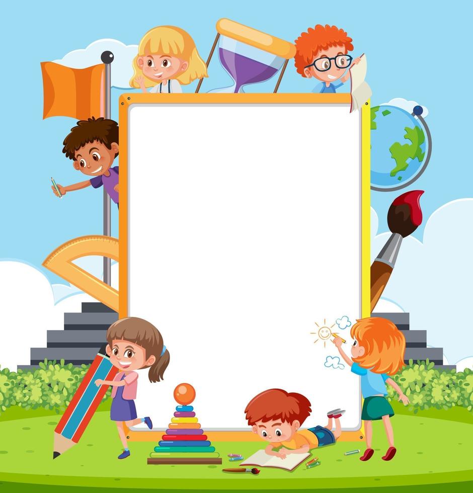 Empty board with many children cartoon character vector