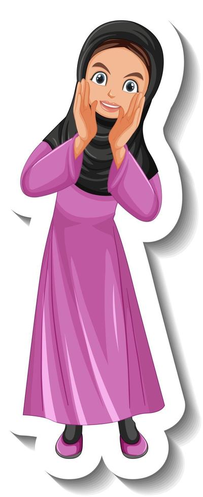 Muslim woman cartoon character sticker on white background vector