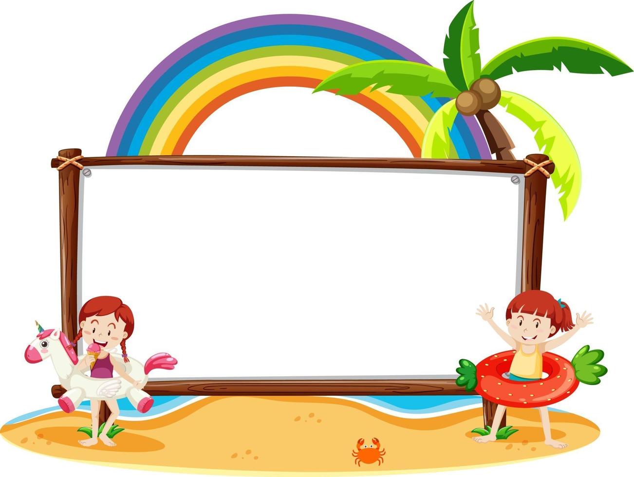 Summer Beach theme with empty banner isolated on white background vector