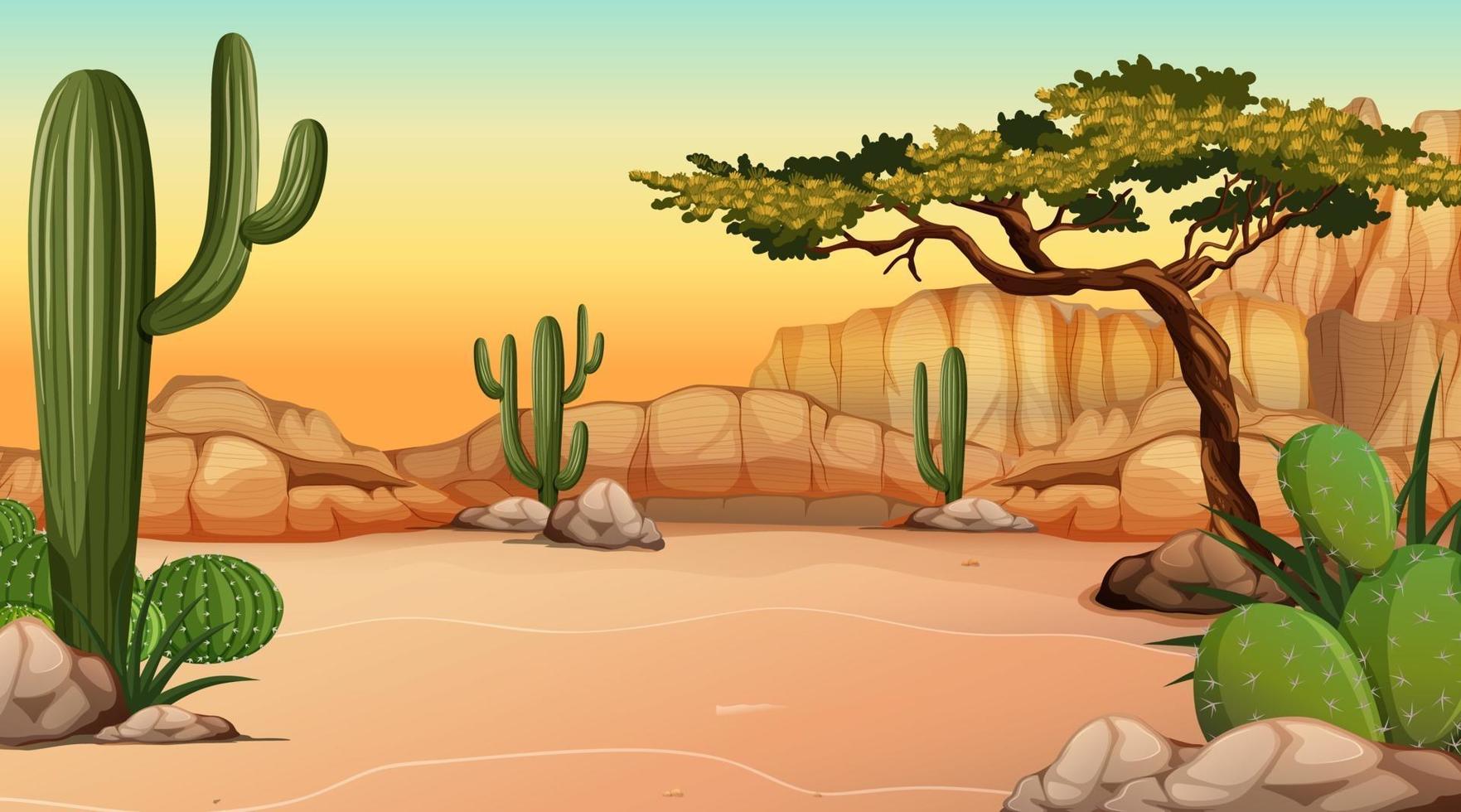 Desert forest landscape at daytime scene with many cactuses vector