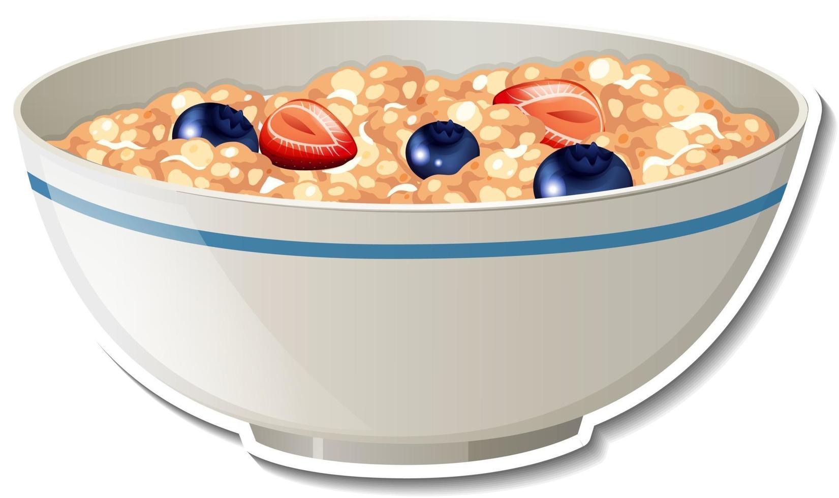 Un tazón de cereal adhesivo sobre fondo blanco. vector