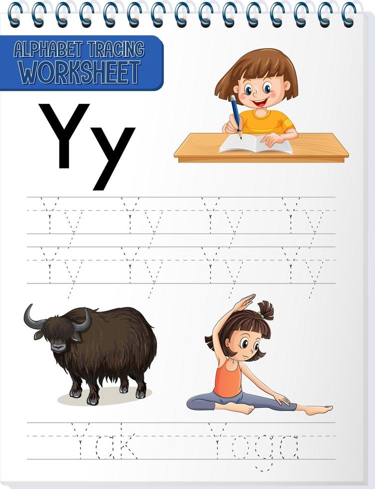 Alphabet tracing worksheet with letter Y and y vector