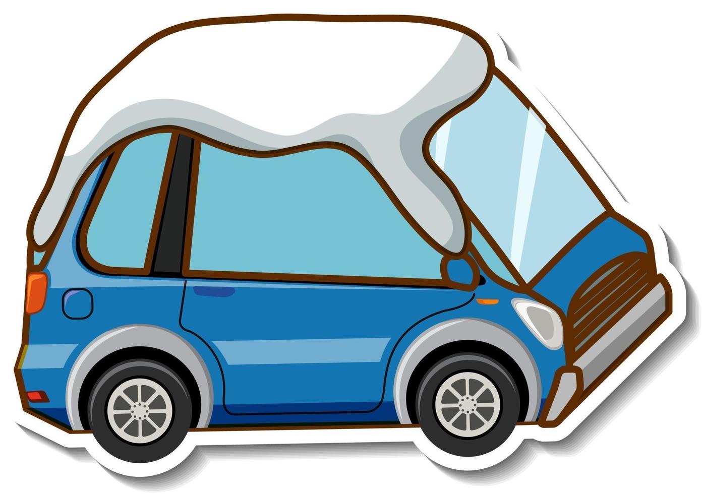 A sticker template with mini car covered snow isolated vector