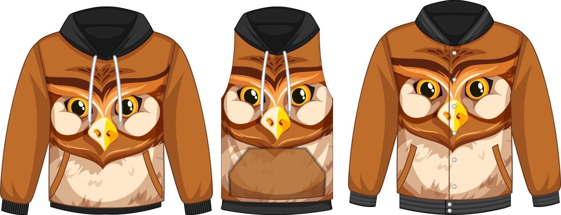 Set of different jackets with owl face template vector