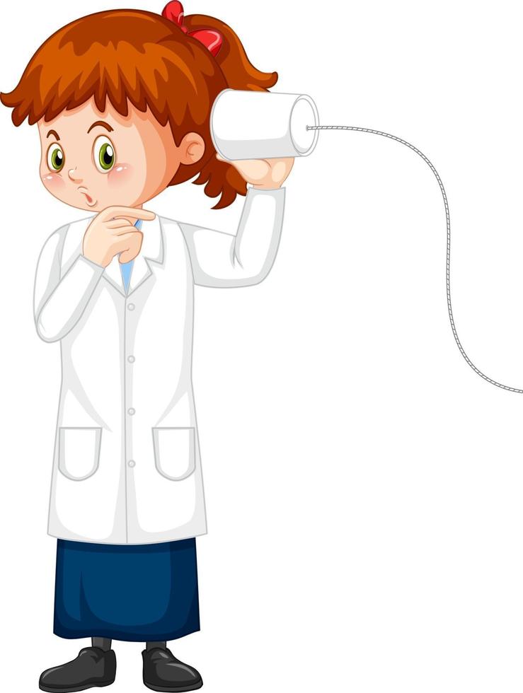 Cute girl cartoon character wearing science lab coat vector