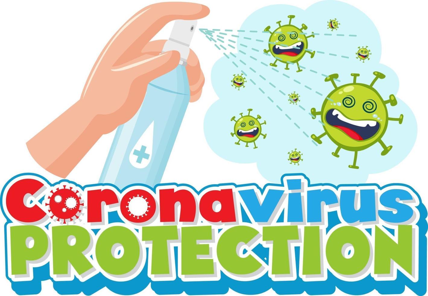 protección contra el coronavirus con las manos con alcohol desinfectante en aerosol vector