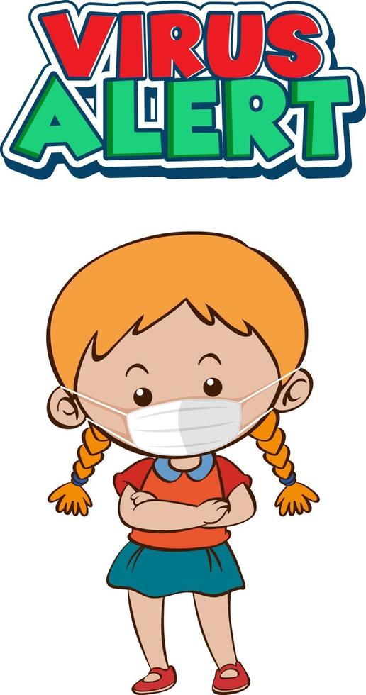 Virus Alert font design with a girl wearing medical mask vector