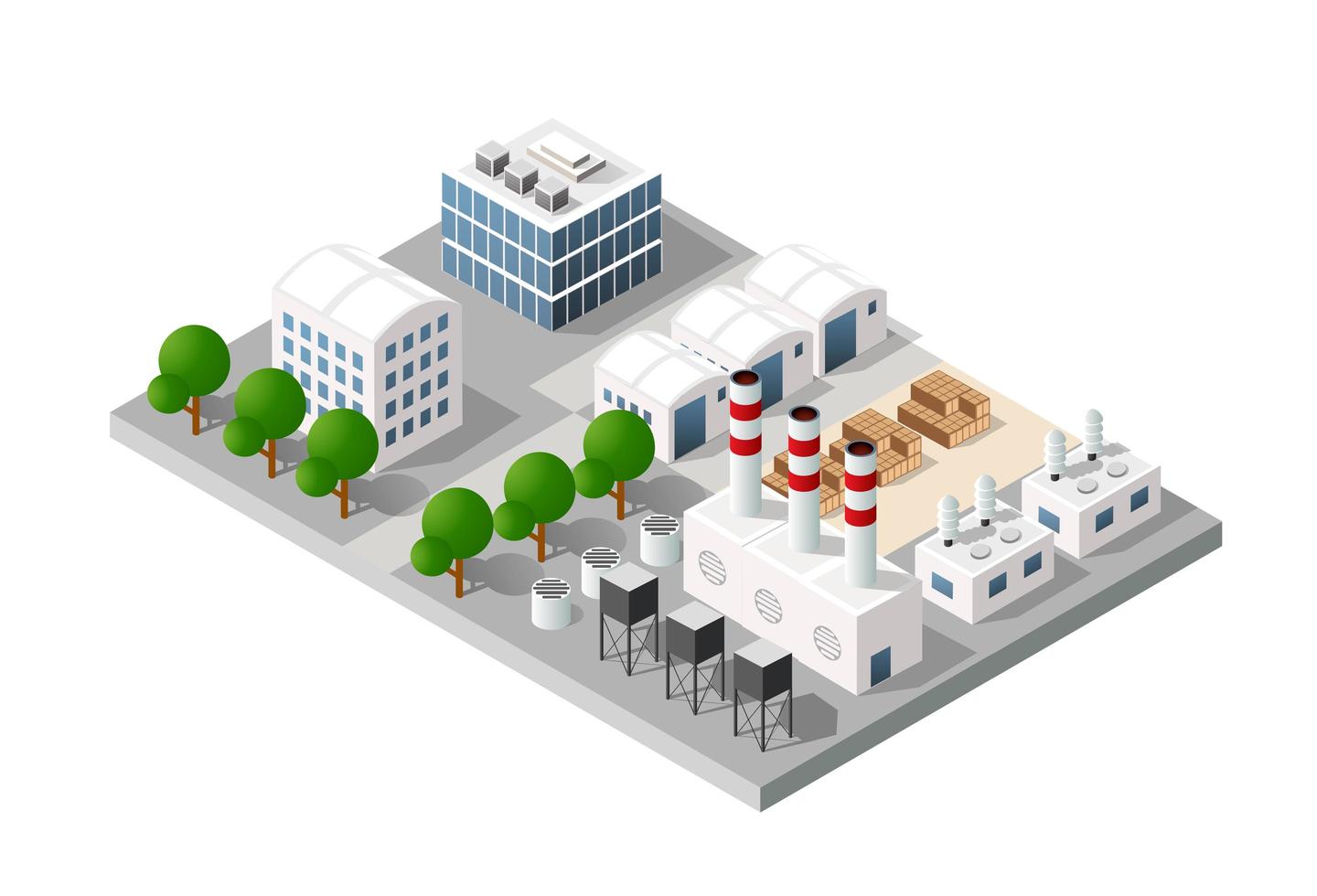 Isometric 3D city module industrial urban factory vector