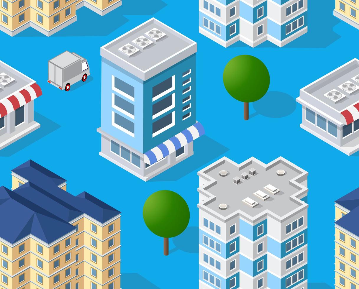 The seamless pattern is the background of the isometric vector