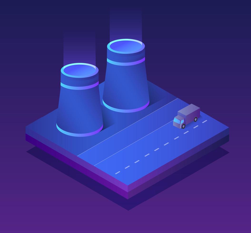 Isometric 3D city neon night module industrial urban vector