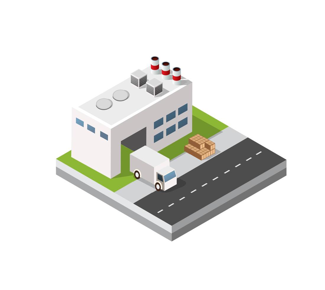 Isometric 3D city module industrial urban factory vector