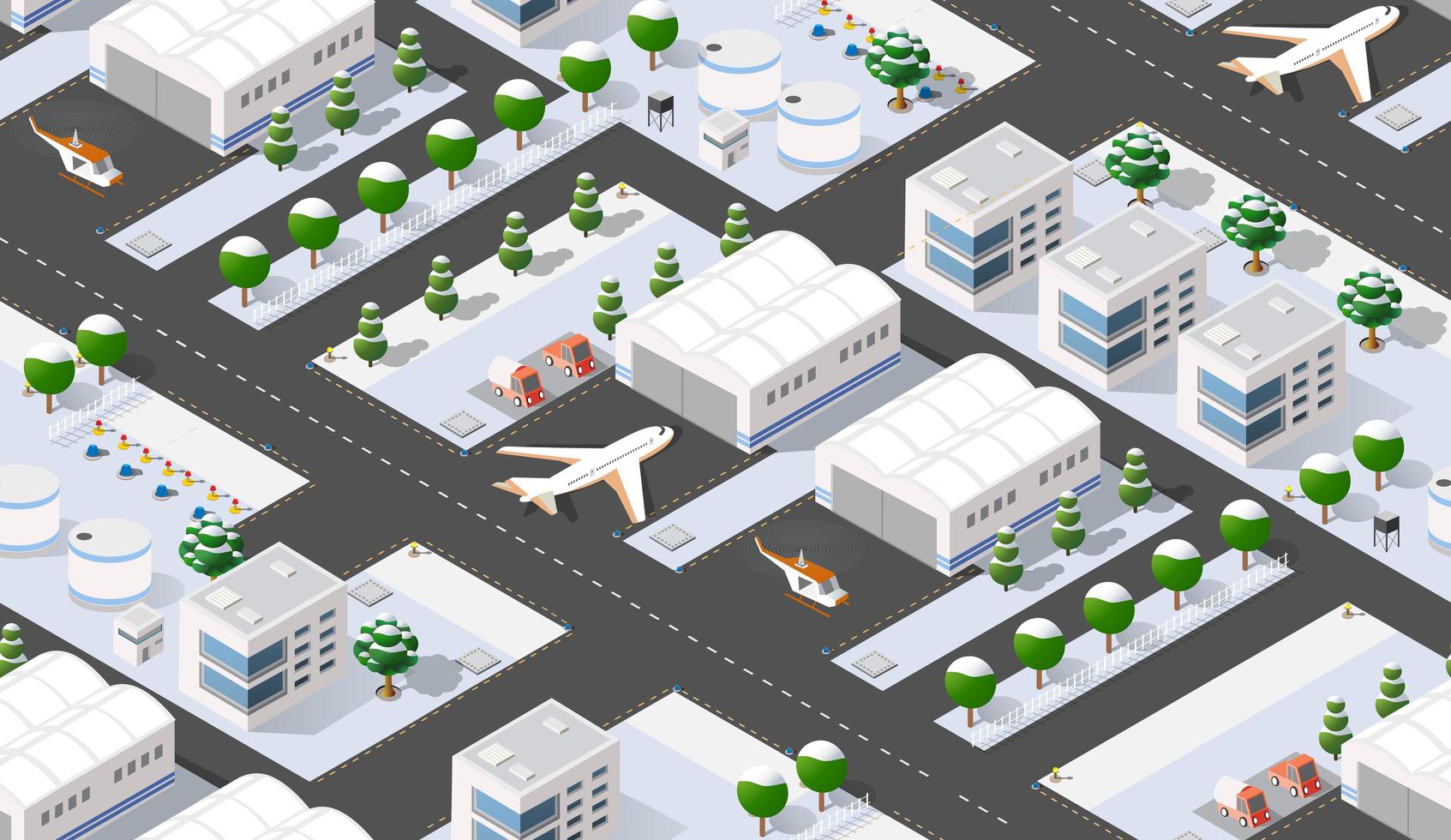 Seamless pattern Isometric 3D city airport with transport vector