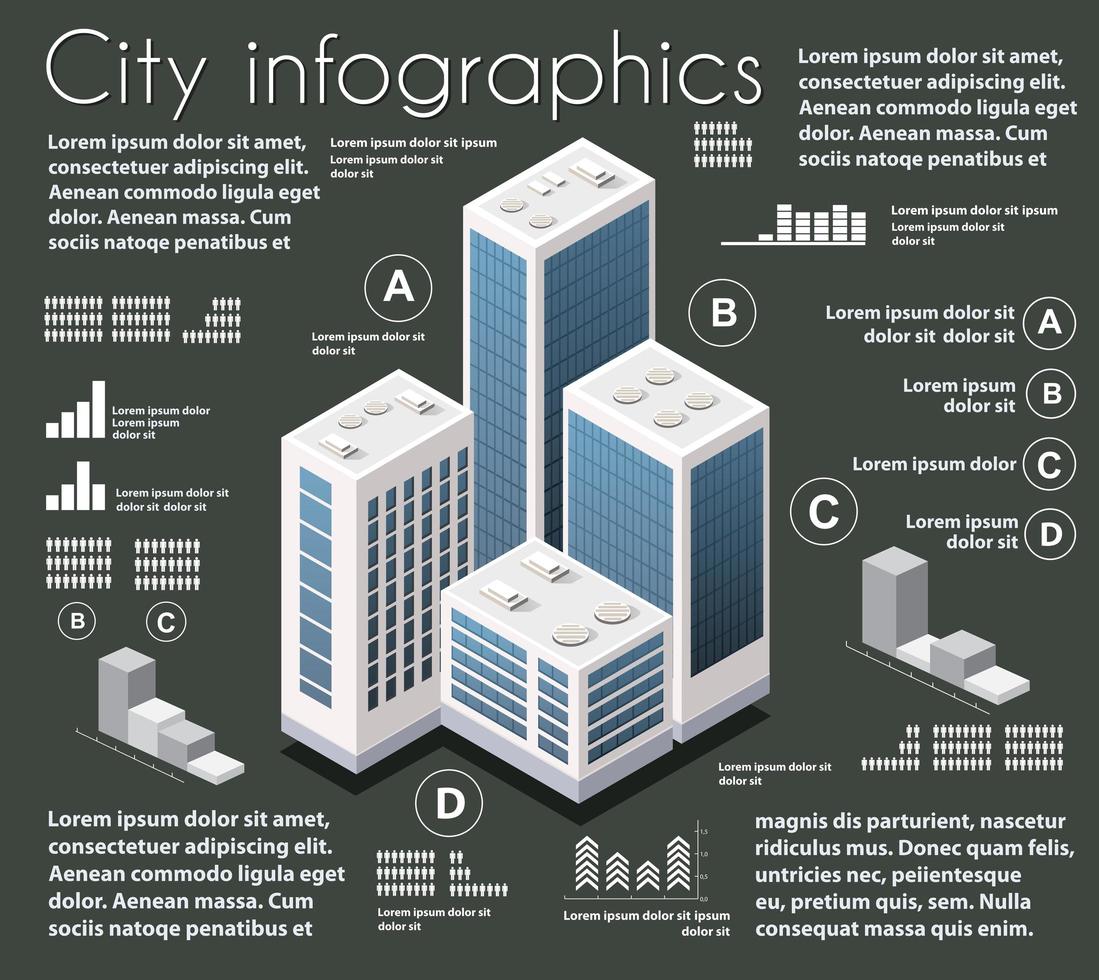 Isometric city map industry infographic set architecture vector