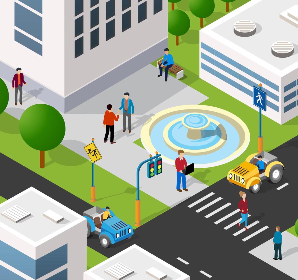 Isometric 3D illustration of the city quarter with houses vector