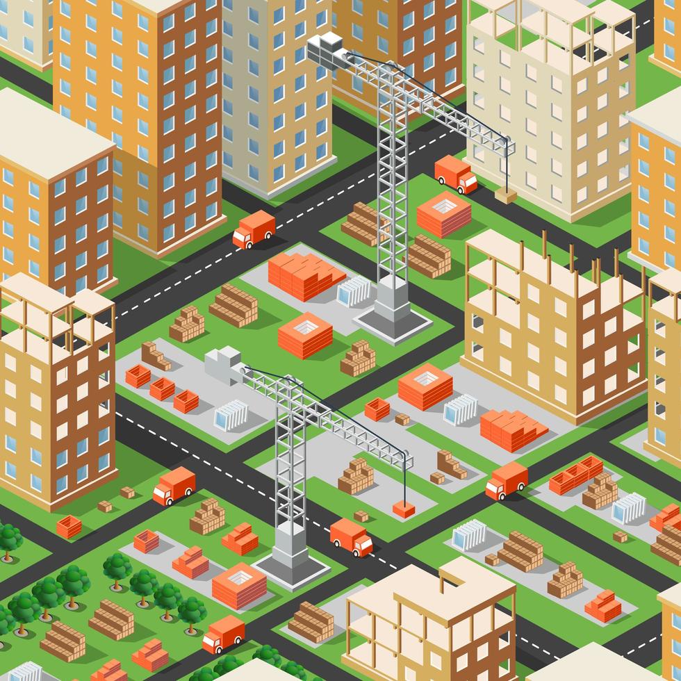 Isometric 3D illustration of the urban building with multiple vector