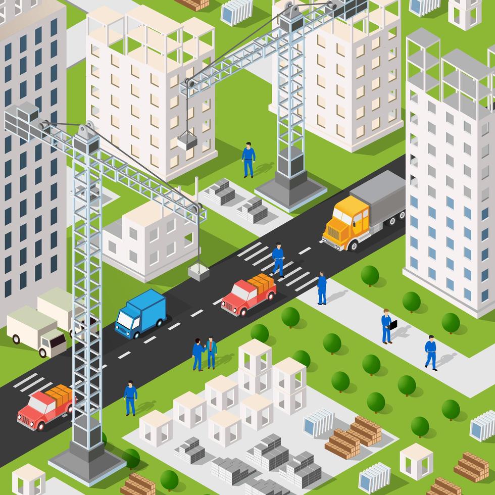 Isometric 3D illustration of the urban building with multiple vector