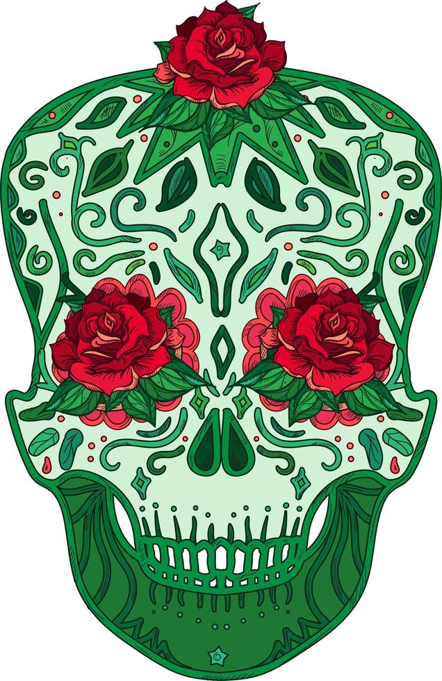 calavera mexicana con rosas símbolo dia del vector muerto