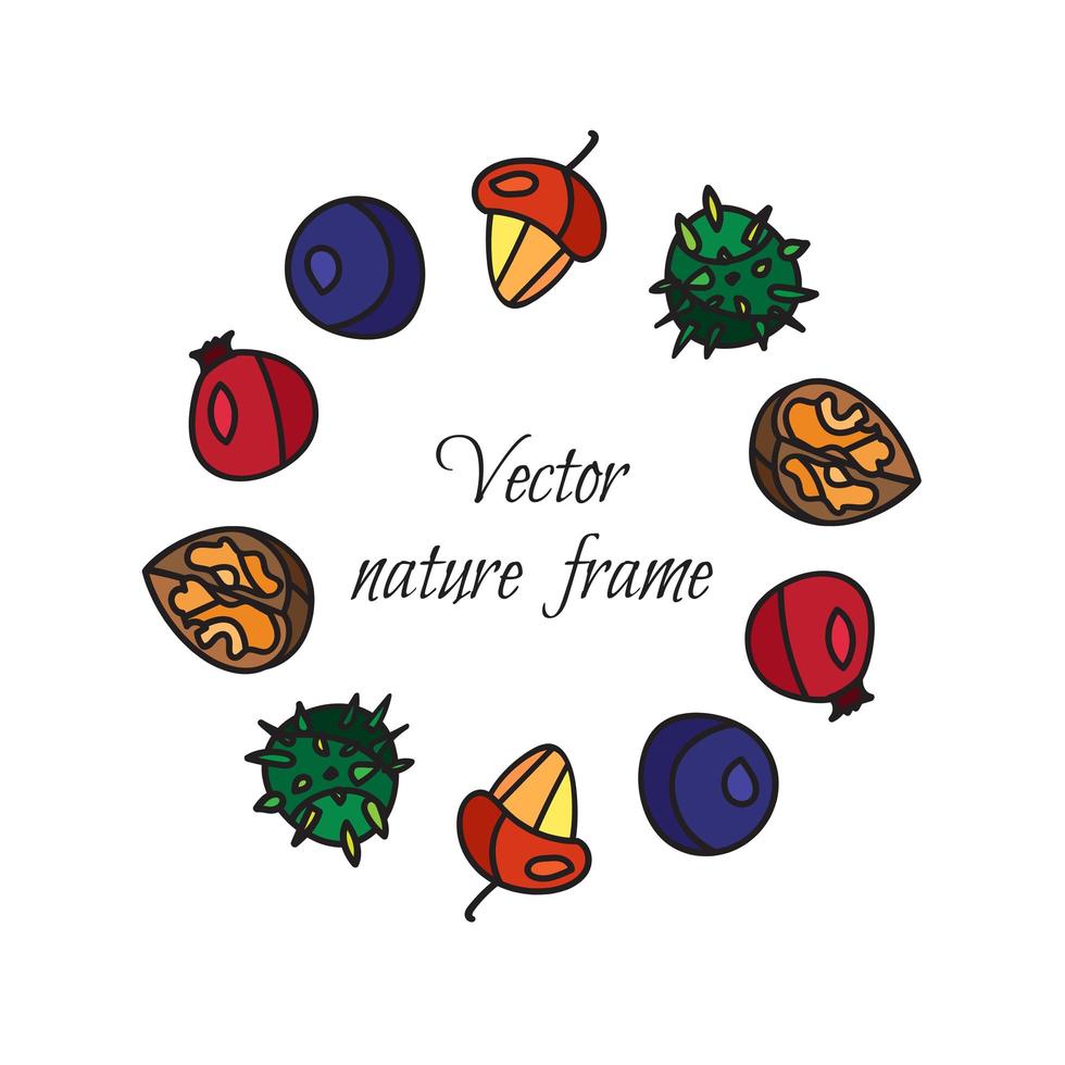 Vintage nuts, berry, fruits frame vector