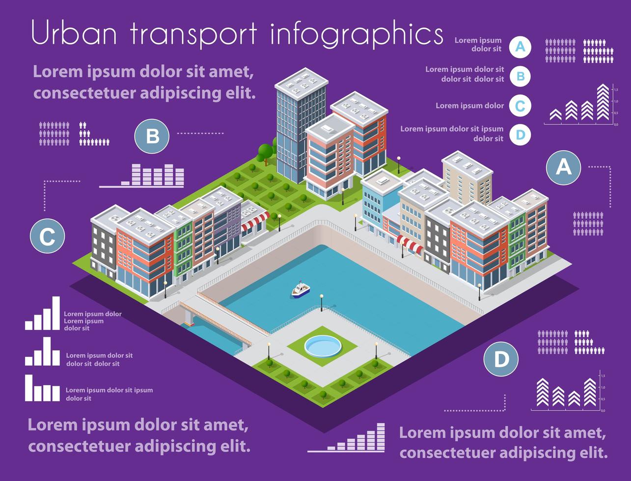 Isometric city map industry infographic set, with vector