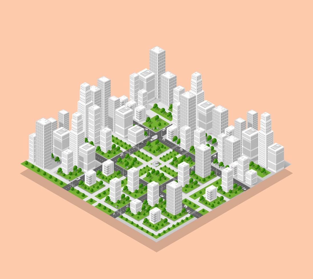 la ciudad isométrica 3d con rascacielos del edificio urbano vector
