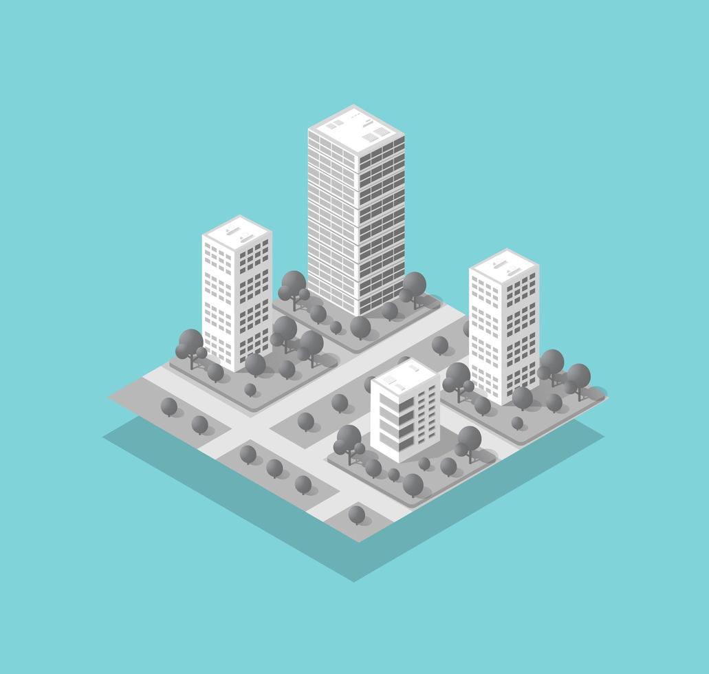 The isometric 3D city with skyscraper from urban building vector