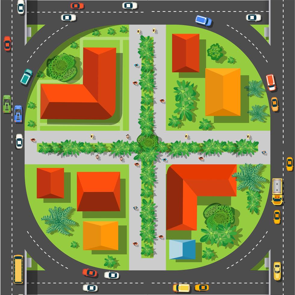 la vista superior es un mapa del distrito de la ciudad vector