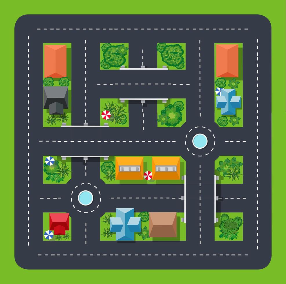 The top view from above is a map of the city block streets vector