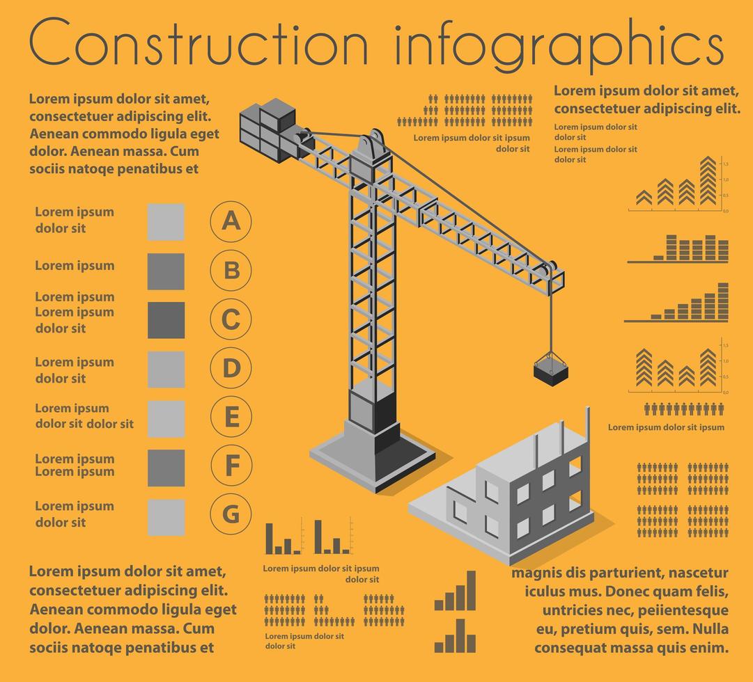 conjunto de infografías de construcción, desarrollo de edificios residenciales. vector