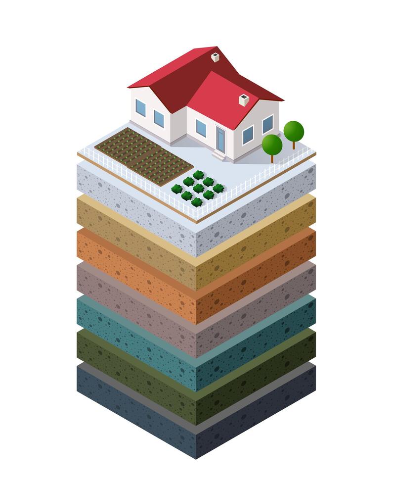 Capas de suelo geológicas y subterráneas debajo del paisaje natural. vector