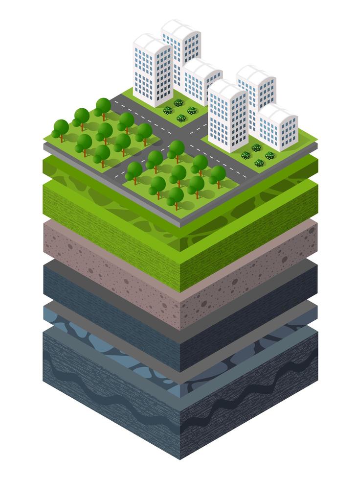 Soil Layers cross section geological green grass vector
