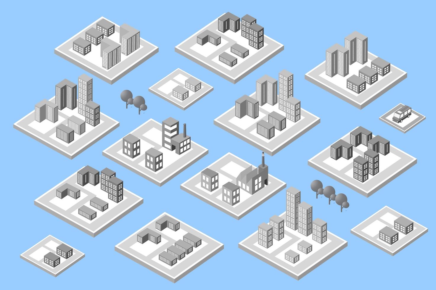 Isometric set city with skyscrapers with houses vector