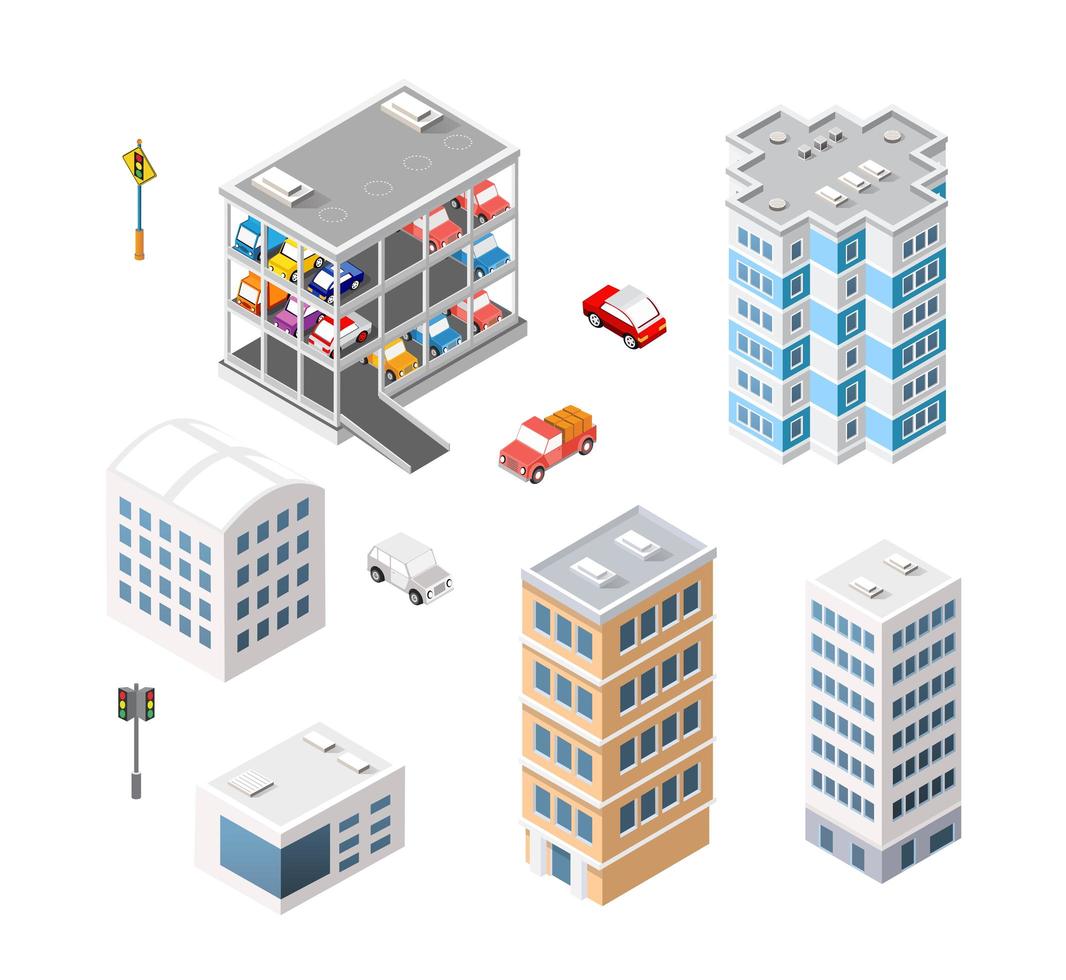 tráfico transporte ciudad estacionamiento de varios pisos estacionamiento garaje vector