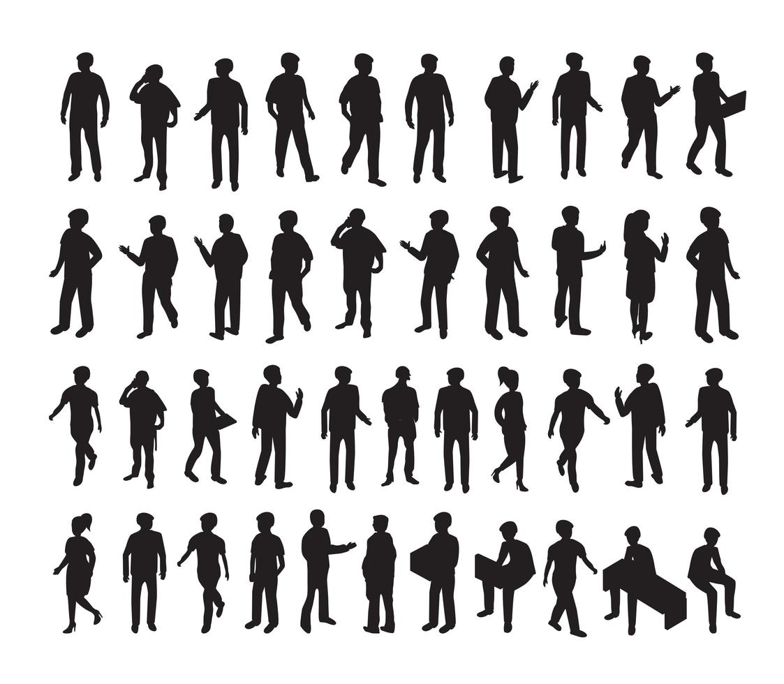 Isometric 3d illustration set Silhouettes of people vector