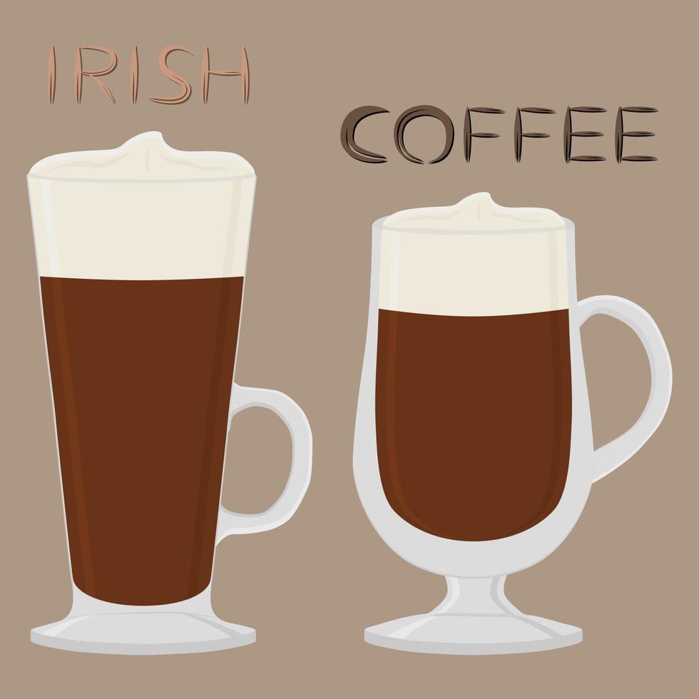 Ilustración sobre tema para cóctel de crema de café irlandés en vaso de vidrio con espuma vector