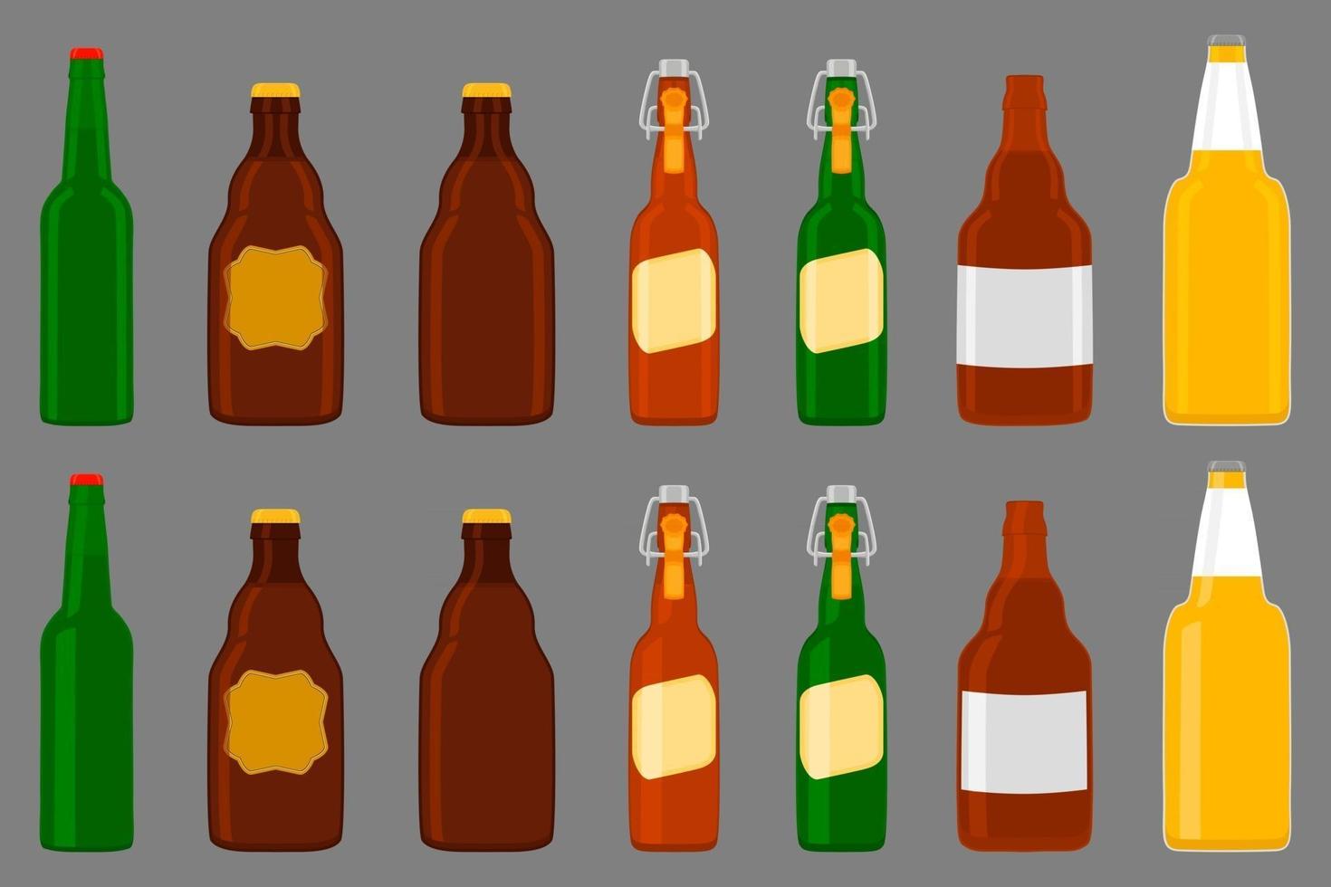 Ilustración sobre el tema de las botellas de vidrio de cerveza de gran kit con tapa para cervecería vector