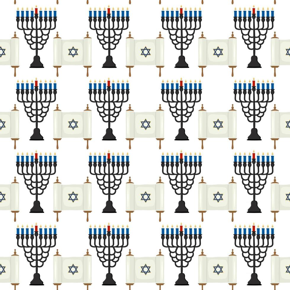 Ilustración sobre el tema de la menorah de patrón de colores grandes vector