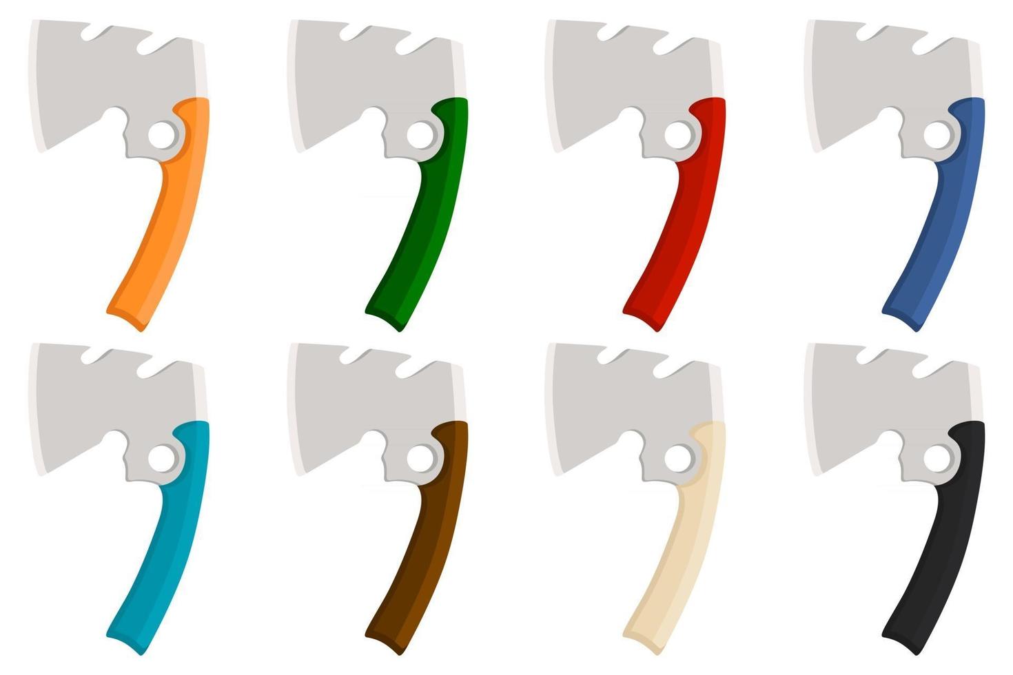 Illustration on theme big kit steel axes with wooden handle vector