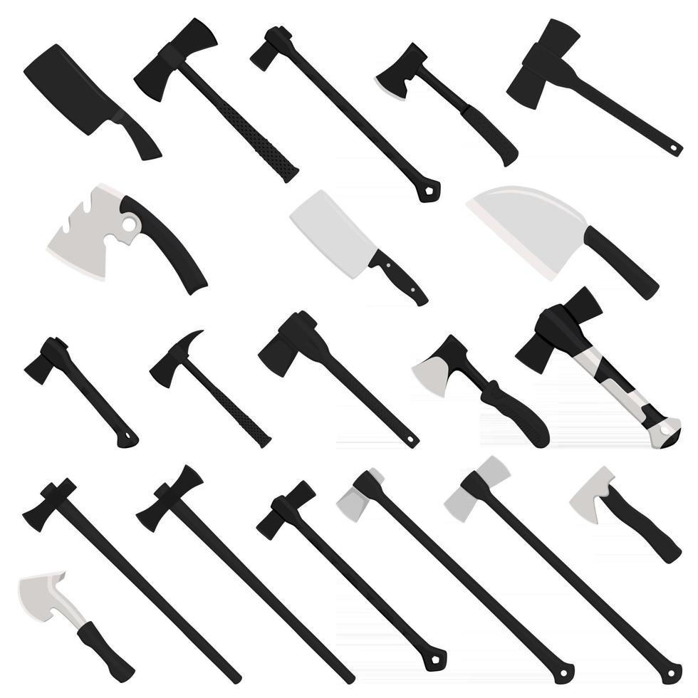 Illustration on theme big kit steel axes with wooden handle vector